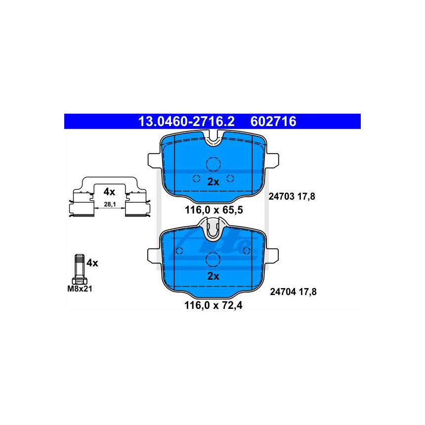 BMW 540i Hybrid G30 16-23년 ATE 뒤쪽 브레이크패드 45YR