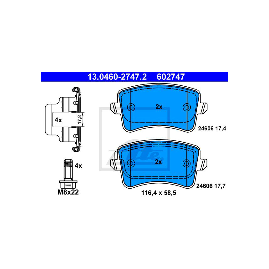 아우디 A4 2.0 TFSI 8K 07-15년 ATE 뒤쪽 브레이크패드 Y8R1