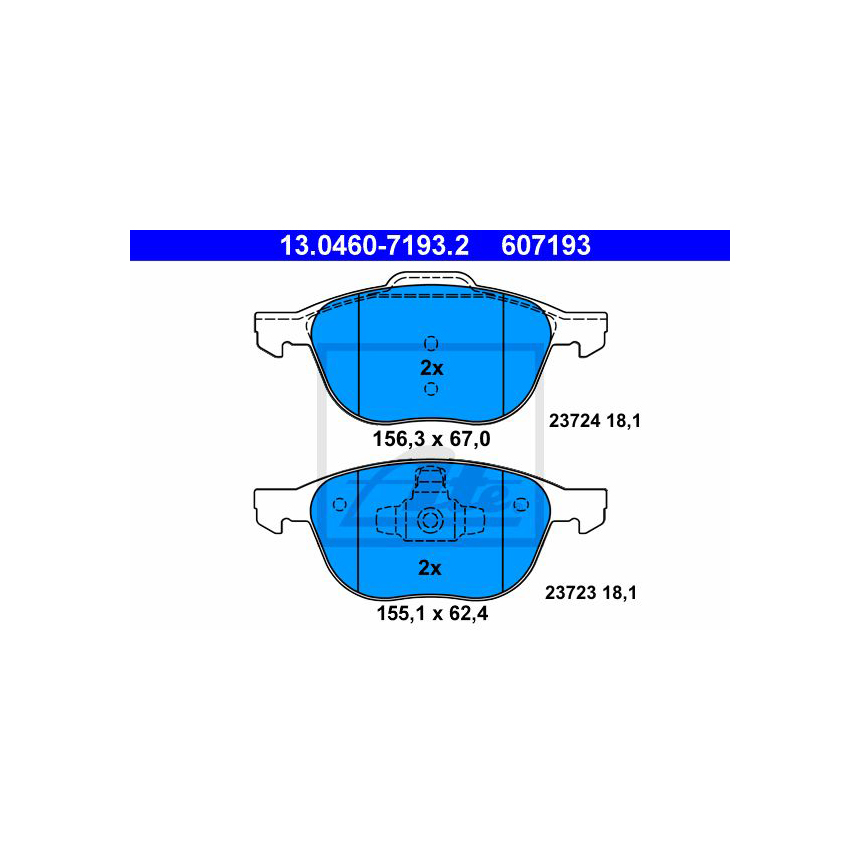포드 포커스 III 2.0 10-현재 ATE 앞쪽 브레이크패드 O67K