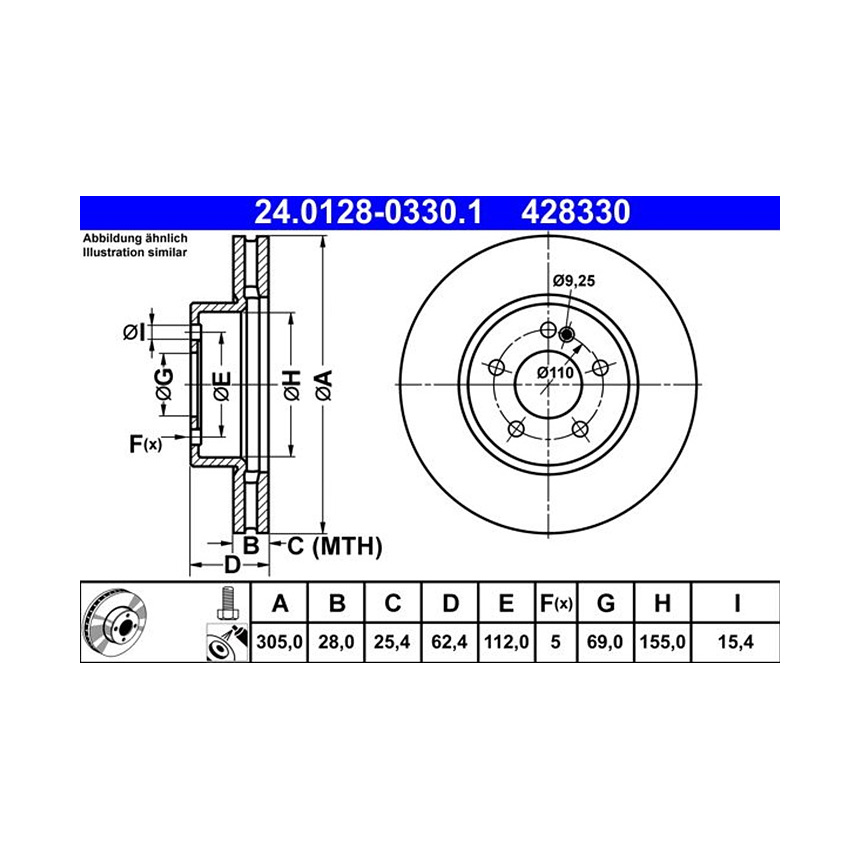 벤츠 E220d C238 16-현재 ATE 앞세트 브레이크디스크 0U8J