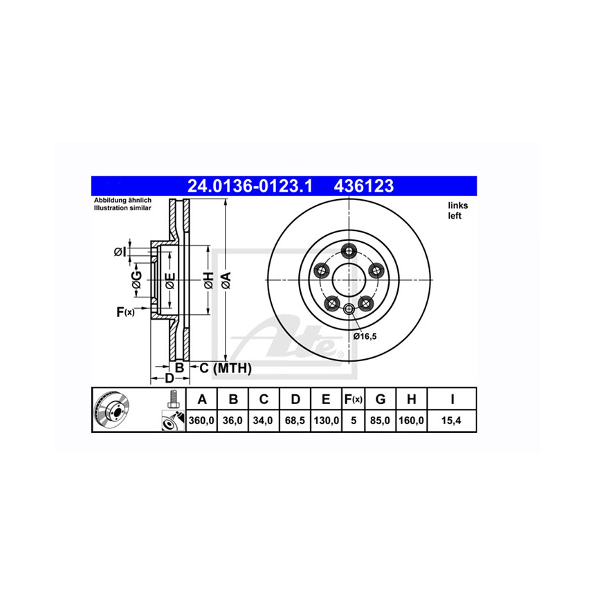 포르쉐 카이엔 3.6 92A 10-현재 ATE 앞좌측 브레이크디스크 WRJM