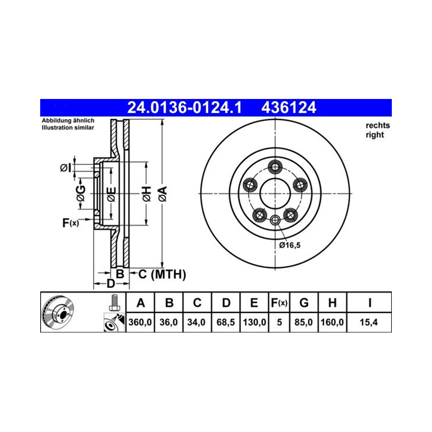 포르쉐 카이엔 3.6 92A 10-현재 ATE 앞우측 브레이크디스크 TD4L