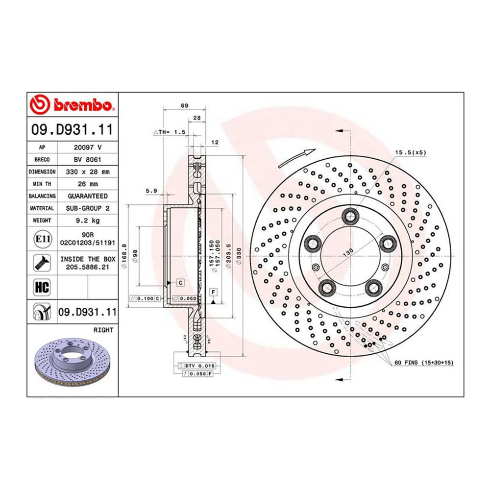 포르쉐 박스터 3.4 GTS 981 12-현재 BREMBO 앞세트 브레이크디스크 07OJ