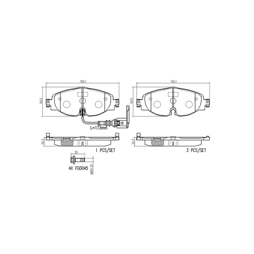폭스바겐 골프 1.2 TSI 5G1 12-현재 BREMBO 앞쪽 세라믹 브레이크패드 DI24