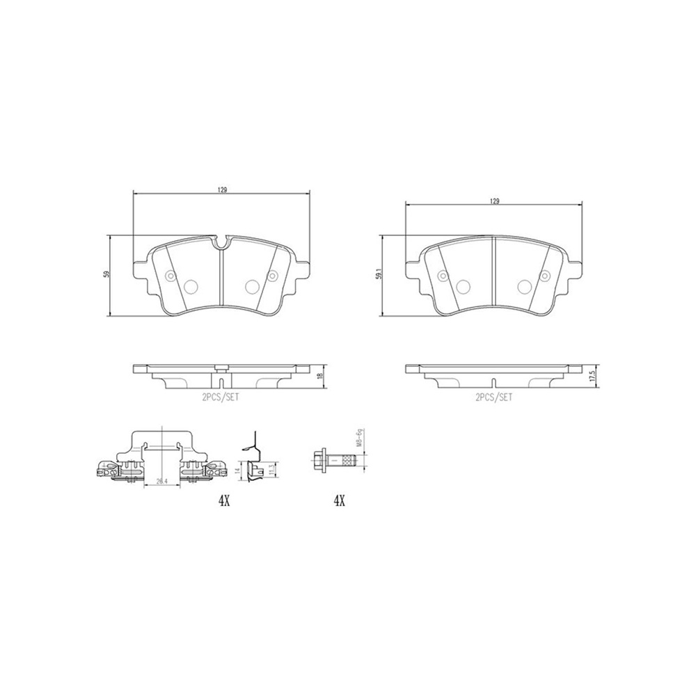 아우디 A4 2.0 35 TDI 8W 15-현재 BREMBO 뒤쪽 세라믹 브레이크패드 IV82