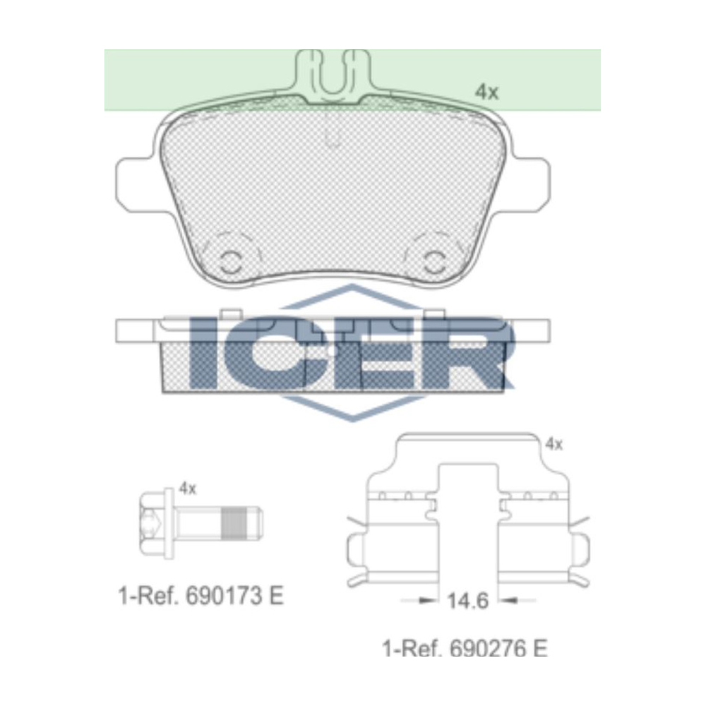 벤츠 B160d W246 13-18년 ICER 뒤쪽 브레이크패드 26R3
