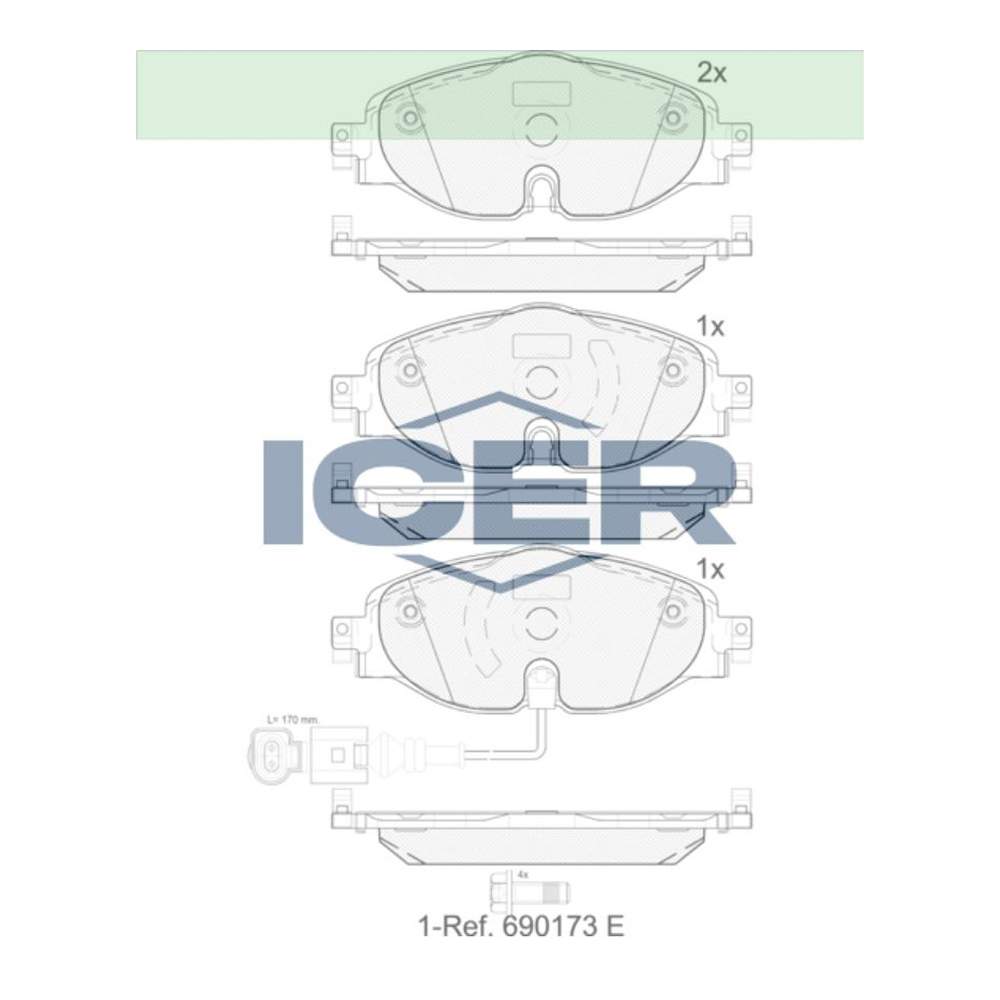 폭스바겐 골프 1.2 TSI 5G1 12-현재 ICER 앞쪽 브레이크패드 N63B