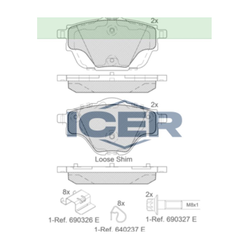 푸조 5008 1.5 BlueHDi 16-현재 ICER 뒤쪽 브레이크패드 7PAX