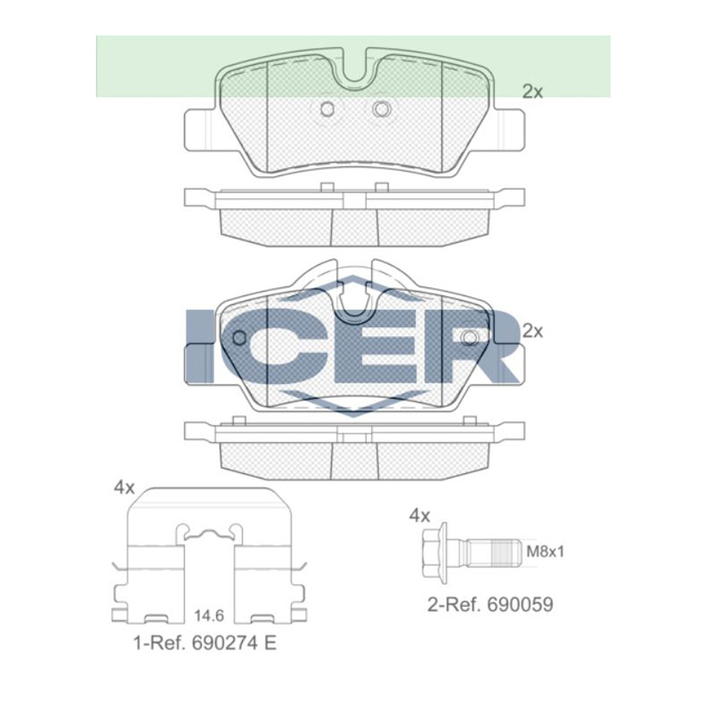 미니 쿠퍼 One D F55 13-현재 ICER 뒤쪽 브레이크패드 WT0X