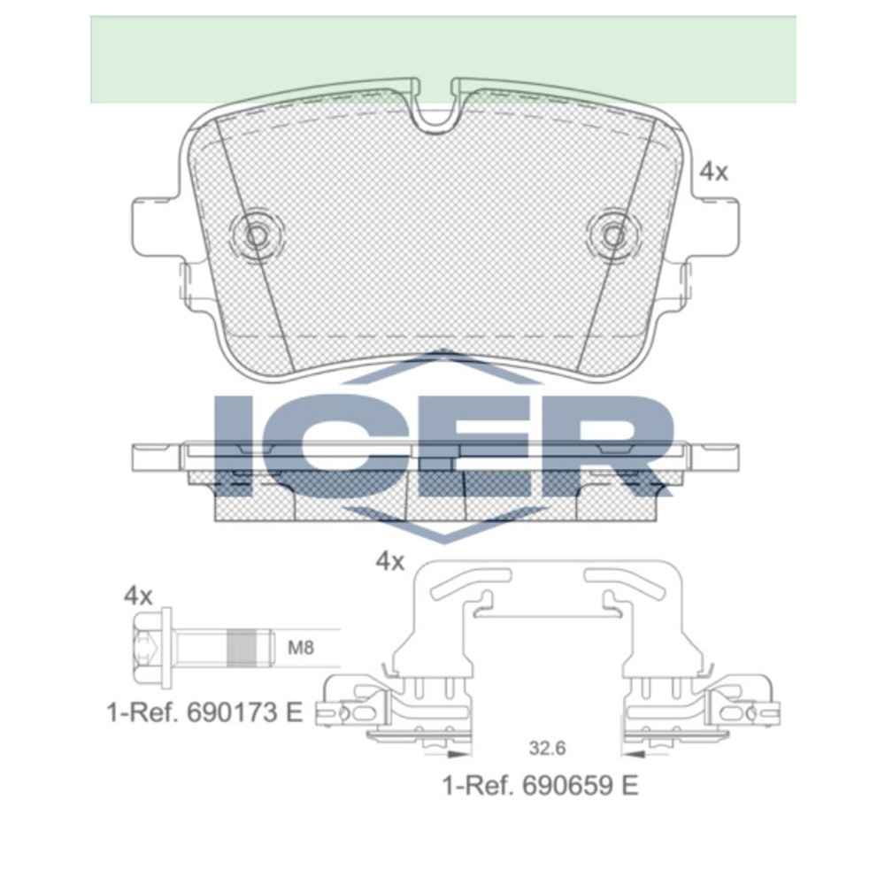 아우디 RS Q8 Hybrid 4M 19-현재 ICER 뒤쪽 브레이크패드 Q7CW