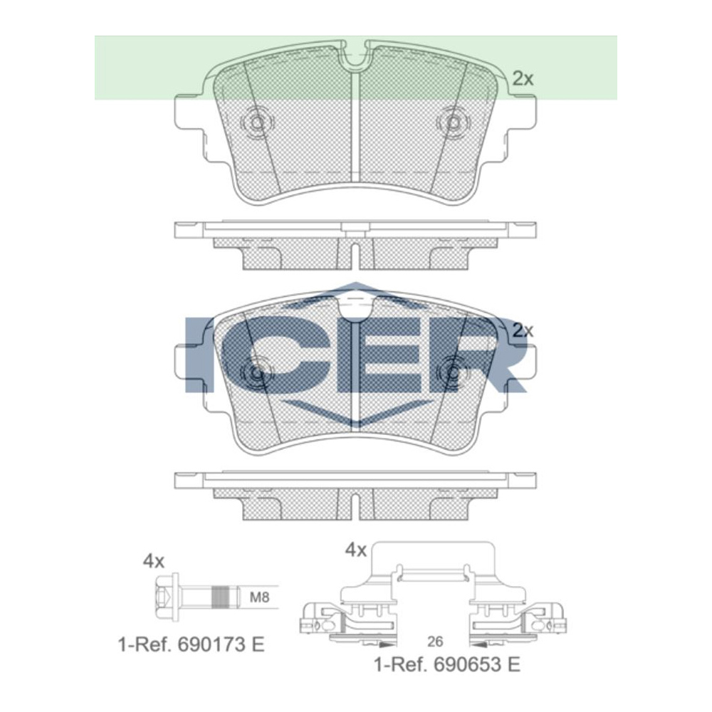 아우디 A4 2.0 35 TDI 8W 15-현재 ICER 뒤쪽 브레이크패드 P2CV