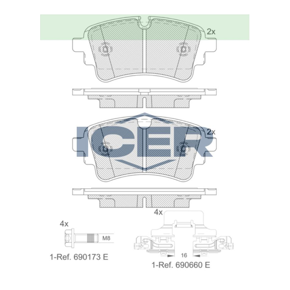 아우디 A4 2.0 35 TDI 8W 15-현재 ICER 뒤쪽 브레이크패드 DK73
