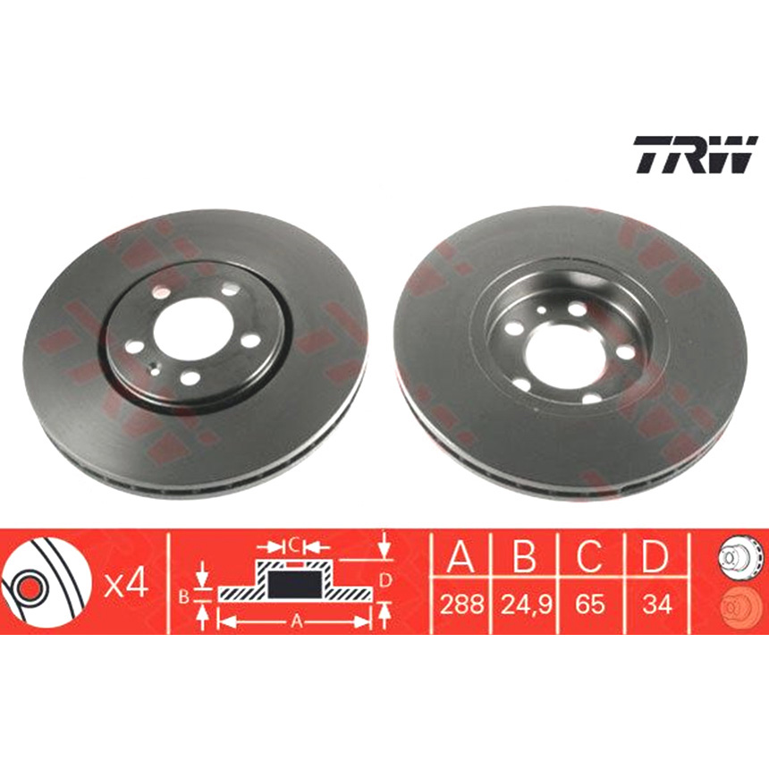 폭스바겐 보라 2.0 1J2 98-13년 TRW 앞세트 브레이크디스크 A72D