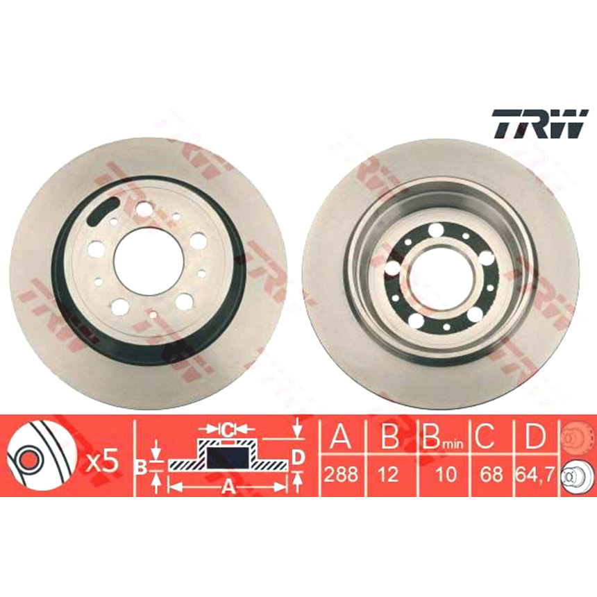볼보 S60 T 00-10년 TRW 뒤세트 브레이크디스크 QE17