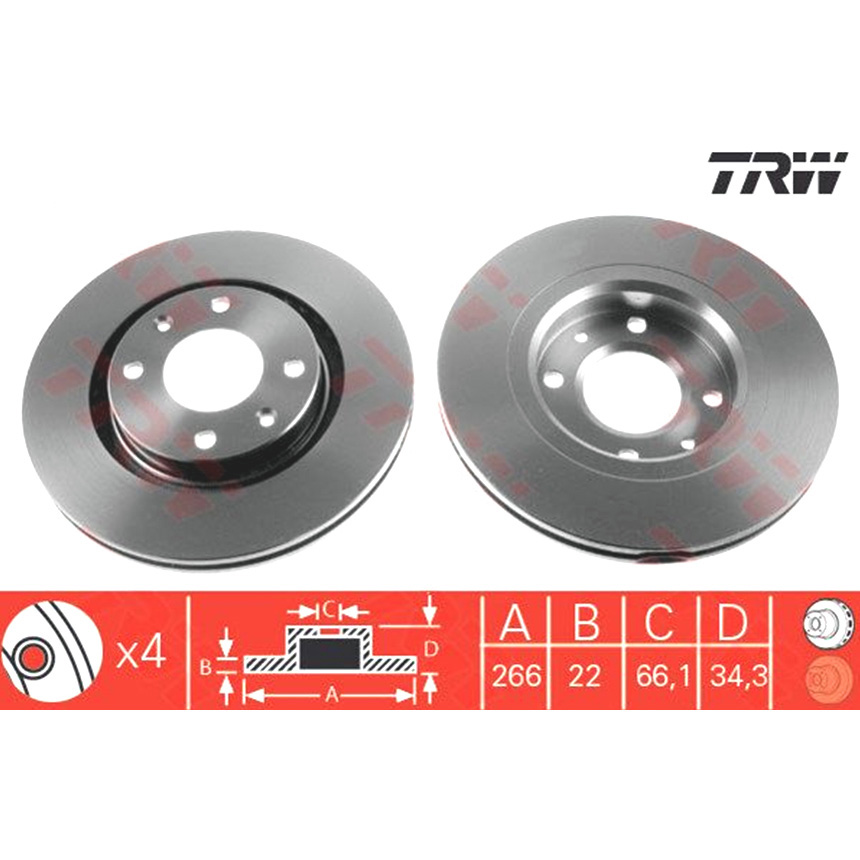 푸조 206 2.0 RC 98-09년 TRW 앞세트 브레이크디스크 6MXR