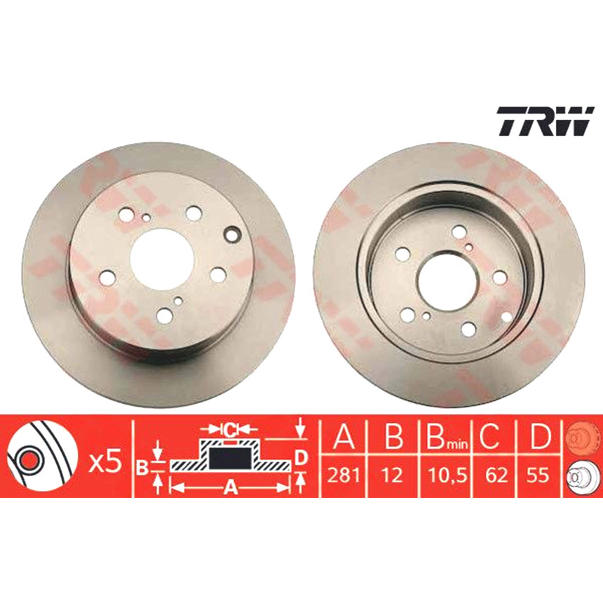 토요타 라브 4 2.2 D 05-13년 TRW 뒤세트 브레이크디스크 R6K7