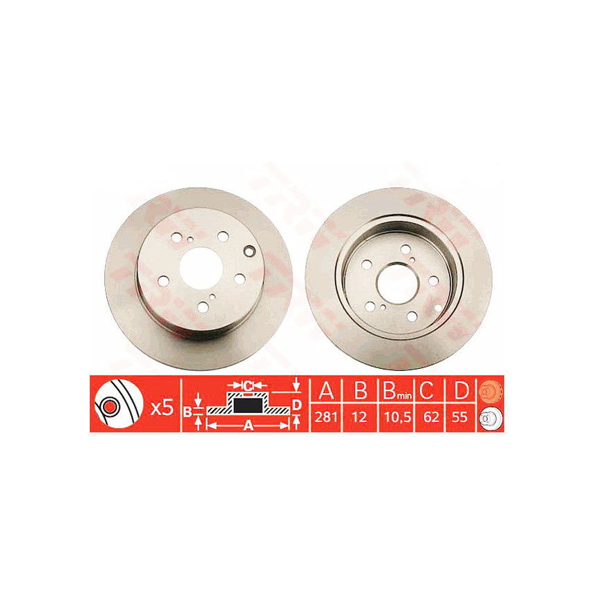 토요타 라브 4 2.2 D 12-현재 TRW 뒤세트 브레이크디스크 RTU8