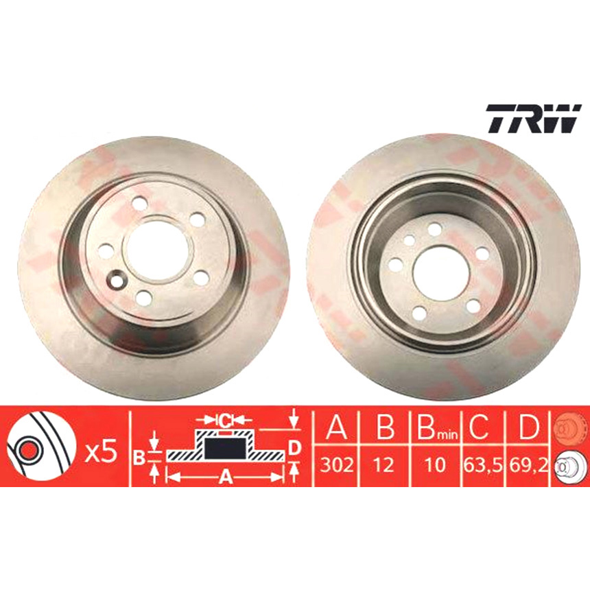 볼보 XC70 크로스컨트리 D5 00-07년 TRW 뒤세트 브레이크디스크 P2CJ