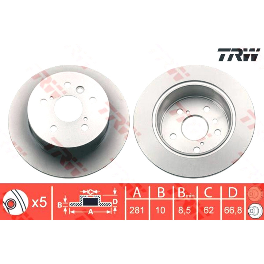 토요타 캠리 3.5 11-현재 TRW 뒤세트 브레이크디스크 52M6