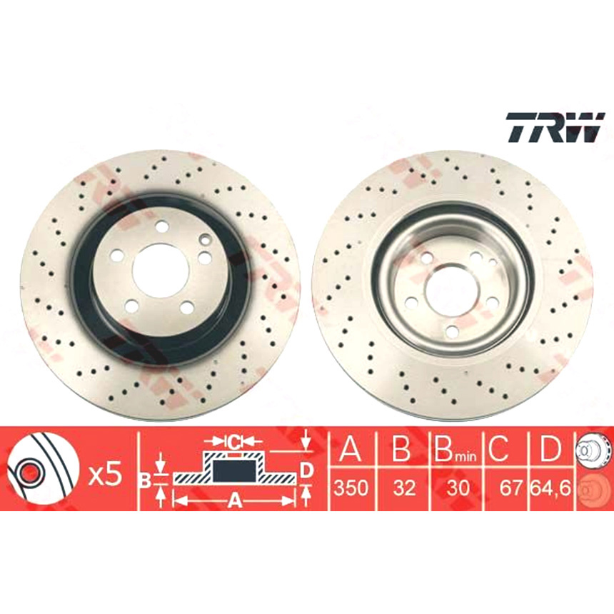 벤츠 S400 Hybrid W221 09-13년 TRW 앞세트 브레이크디스크 IDLR