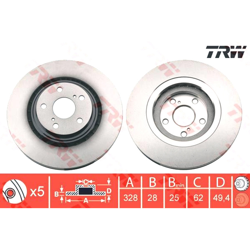 토요타 라브 4 2.2 D 12-현재 TRW 앞세트 브레이크디스크 RWJR