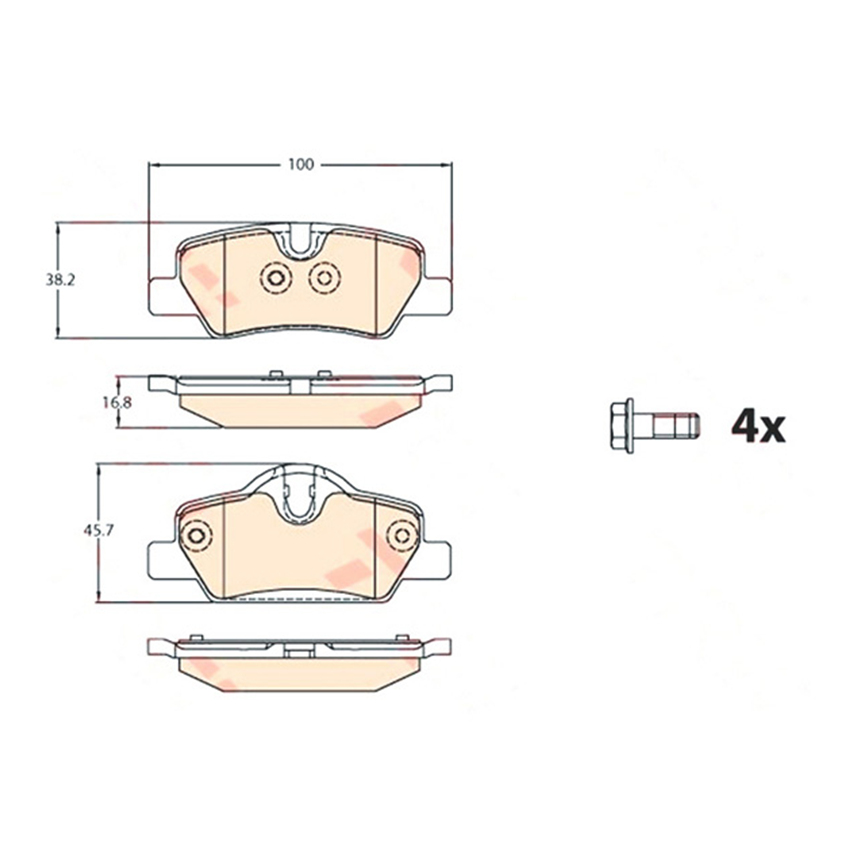 미니 쿠퍼 One D F55 13-현재 TRW 뒤쪽 브레이크패드 7GXR
