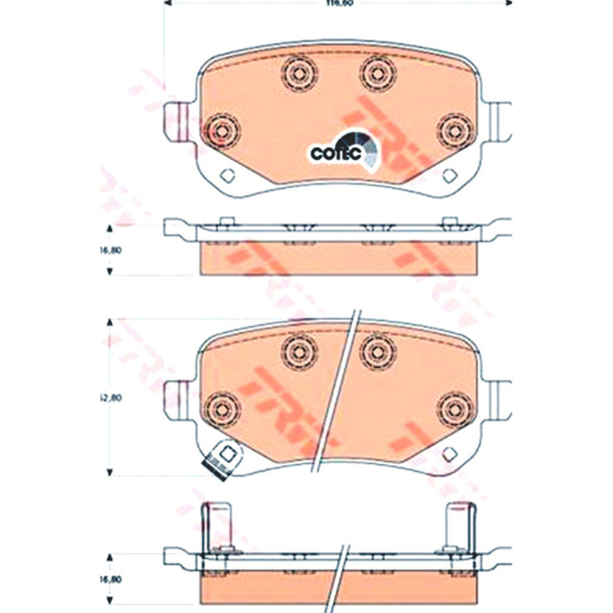 피아트 프리몬트 2.0 JTD 11-현재 TRW 뒤쪽 브레이크패드 063P