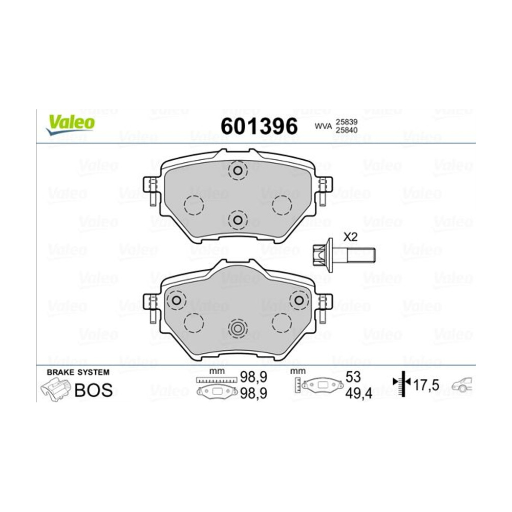 시트로엥 그랜드 C4 피카소 1.2 THP 13-현재 VALEO 뒤쪽 브레이크패드 18VH