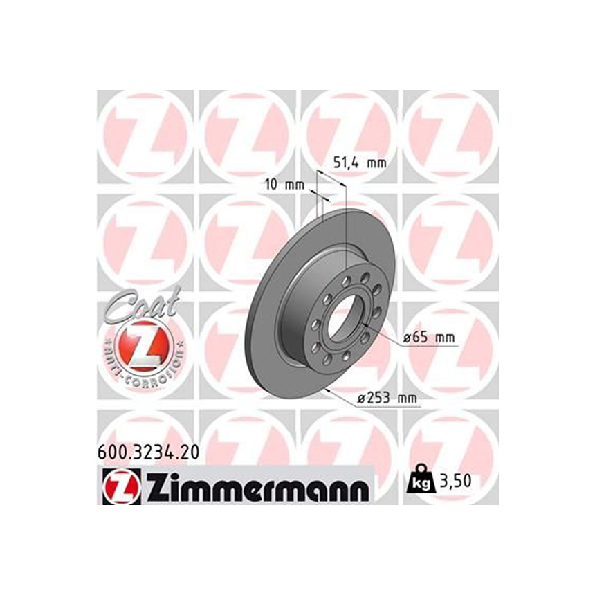 폭스바겐 제타 2.5 162 10-현재 ZIMMERMANN 뒤세트 브레이크디스크 T4WP